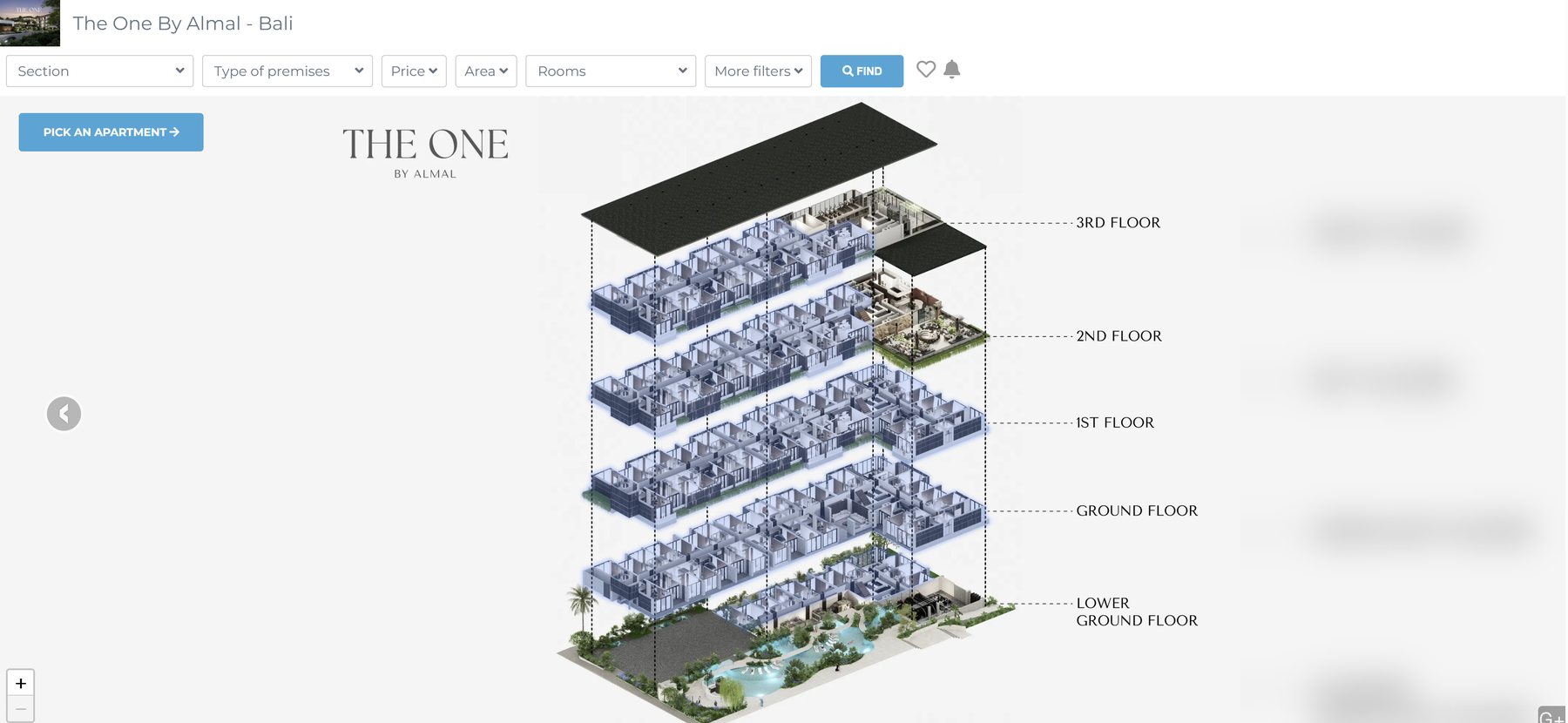 G-Plus exploded building stack — floors separated in isometric